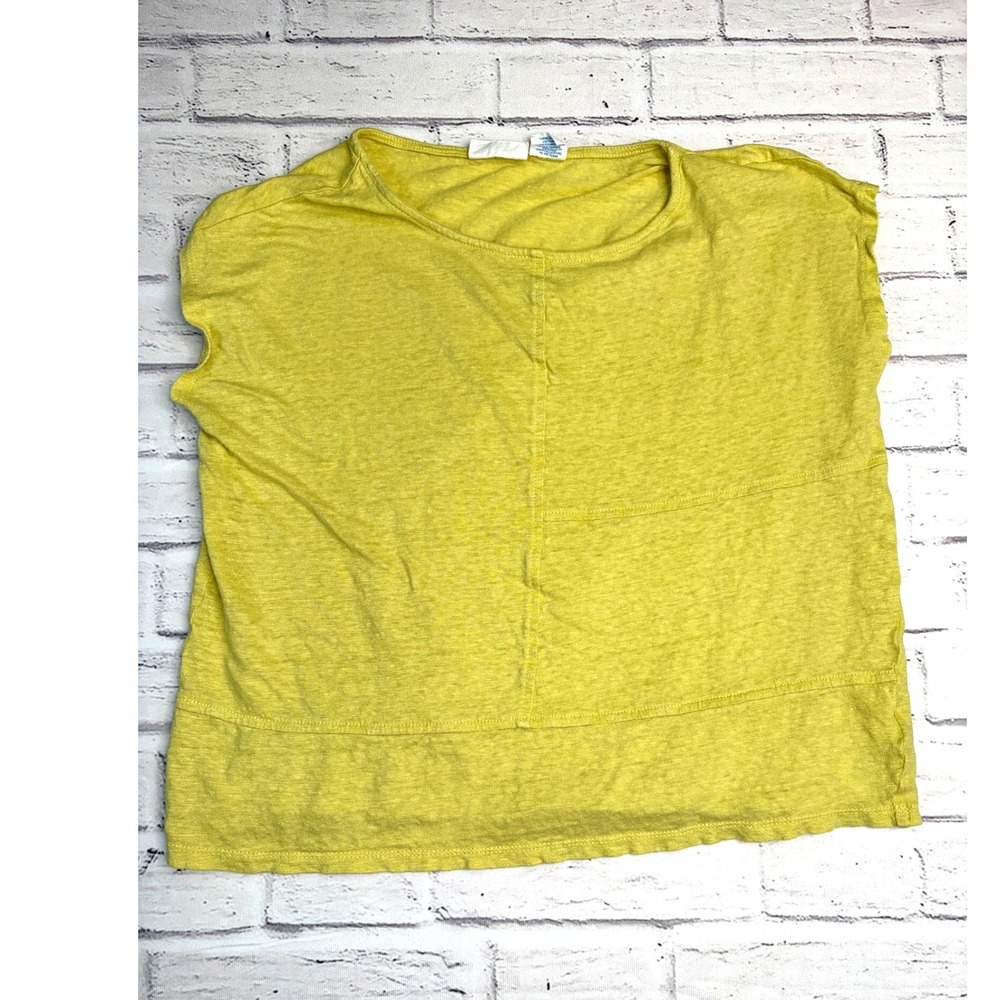 Sigrid Olsen Women Yellow Green 100% Linen Knit Cap Sleeve Top Size Medium